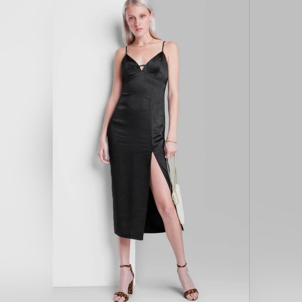 Wild Fable Black Slip Dress -Elegant Black Satin Slip Dress